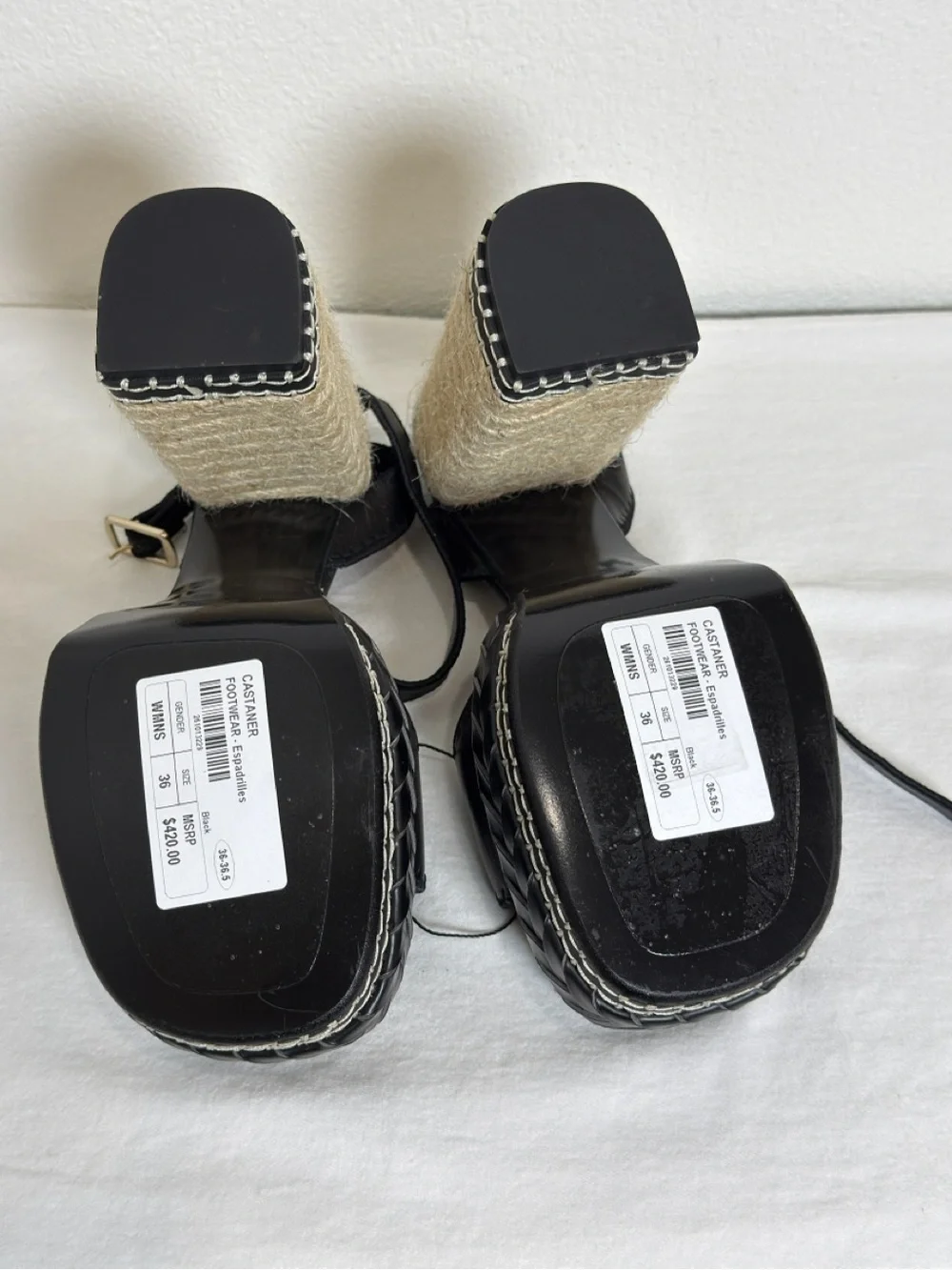 Castaner Black Leather Platform Espadrille Sandals with Natural Rope Heel NWOB